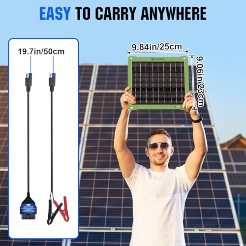Upgrade 7.5W Solar Car Battery Charger Maintainer 12V Waterproof Solar Panel Portable Solar Trickle Charger for Car Truck Boat Lawn Mower RV Trailer Tractor Utility Vehicle Battery