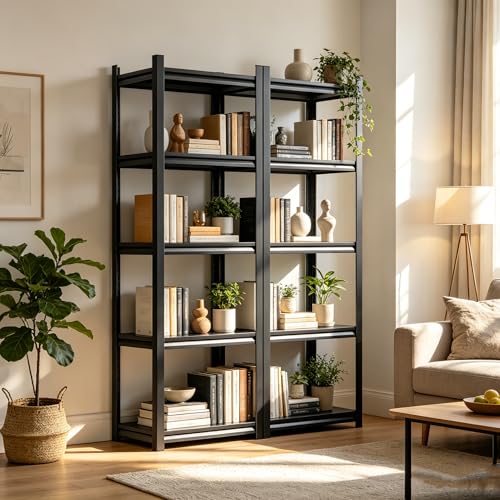 Book Shelf, 5-Tier Metal Bookshelf, Heavy Duty Steel Bookcases, Large Storage Capacity Adjustable Tall Industrial Bookshelf for Living Room, Bedroom and Library, Black (5-Tier 72''Hx32''Wx16''D)