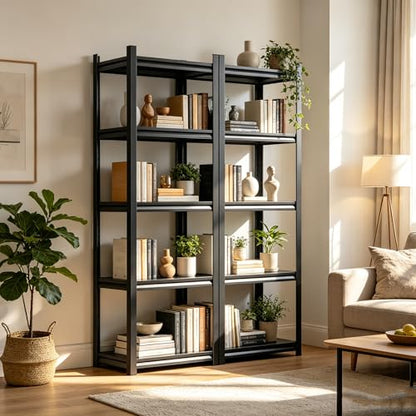 Book Shelf, 5-Tier Metal Bookshelf, Heavy Duty Steel Bookcases, Large Storage Capacity Adjustable Tall Industrial Bookshelf for Living Room, Bedroom and Library, Black (5-Tier 72''Hx32''Wx16''D)