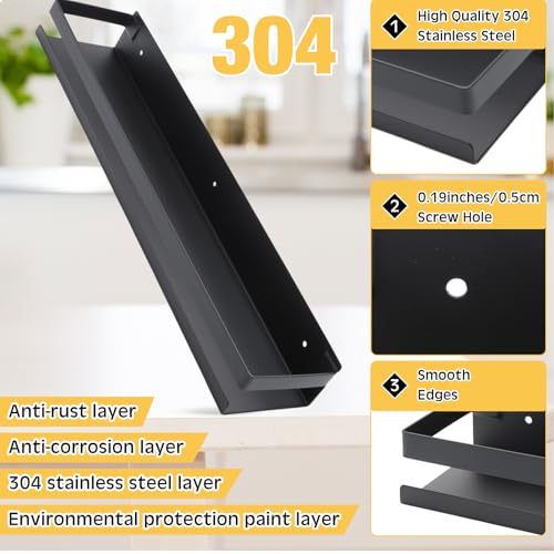2 Pieces Stainless Steel Shelf Bathroom Shower Floating Shelves Wall Mounted Shower Caddy Basket Shelf Storage Organizer Shelves for Bathroom (2 Count)