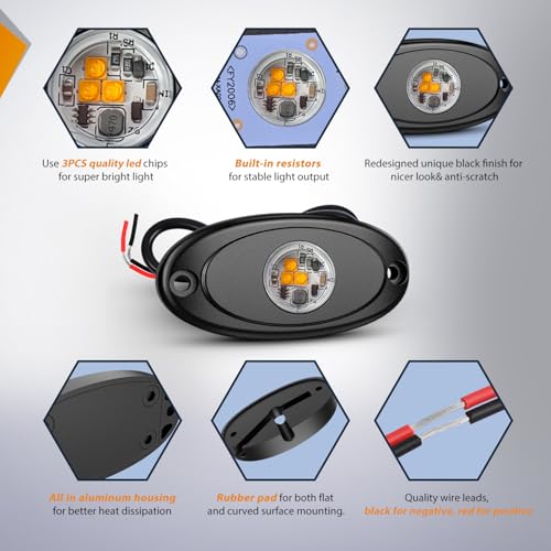 LED Rock Light 4 PCS Amber Color Waterproof