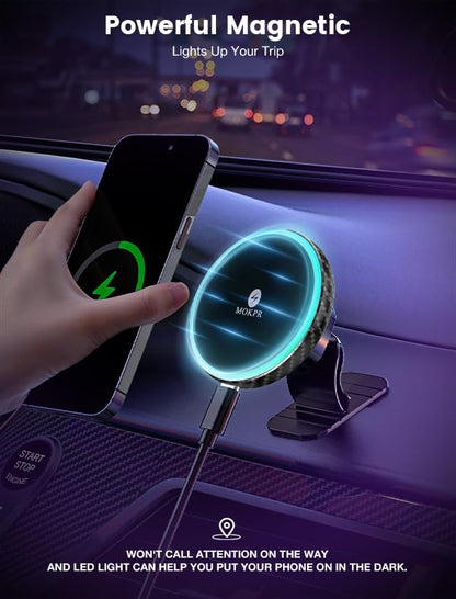 for Magsafe Car Mount Charger 15W LED RGB Car Phone Holder for Dash Vent