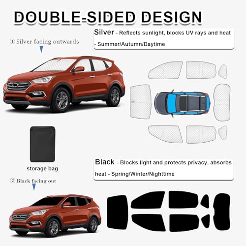 8pcs Thicken Full Car Window Shades for Hyundai Santa Fe Sport 5 Seats Accessories 2013