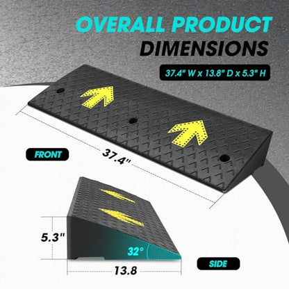 2pcs 5.3" Rise Rubber Arrow Curb Ramp Heavy Duty Loading Threshold Ramp 37.4" W x 13.8" D x 5.3" H for Loading Dock (2 Count)