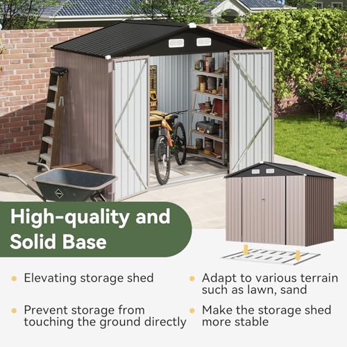 8x6 FT Outdoor Storage Shed with Base Garden Metal Shed with Lockable Door Outdoor Large Shed for Tool