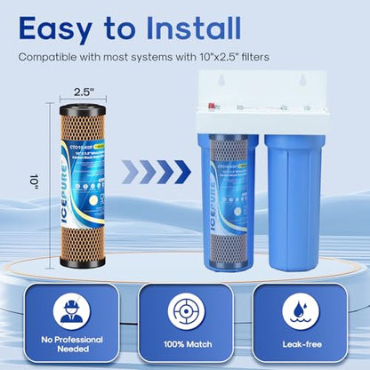 1 Micron 2.5" x 10" Whole House Water Filter Coconut Shell Activated CTO Carbon and KDF Cartridge for Home (3 Count)
