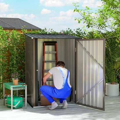 3.3' x 3.4' Outdoor Storage Shed Sloping Roof Lockable Door Brown