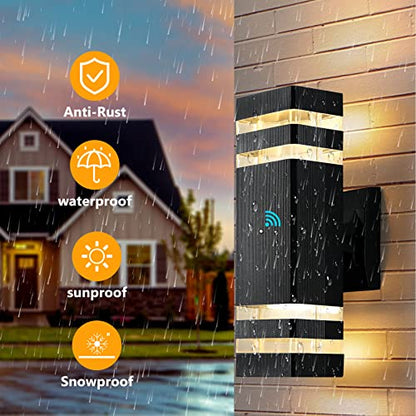 2 Pack Dusk to Dawn Outdoor Wall Lights Modern Black Up Down Porch Lights (2 Count)