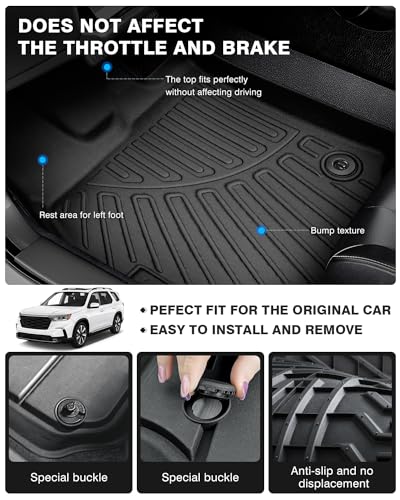 Floor Mats for 2023 2024 2025 2026 Honda Pilot All Weather 3D TPE Anti