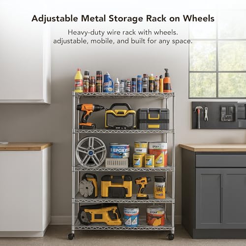 5 Tier Heavy Duty Wire Shelving Unit Storage Rack for Products Plant Pantry