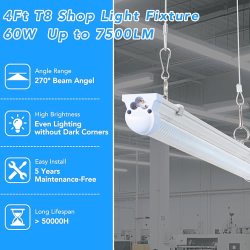 4FT LED Shop Light T8 60W 9600LM 6000K (4 Count)