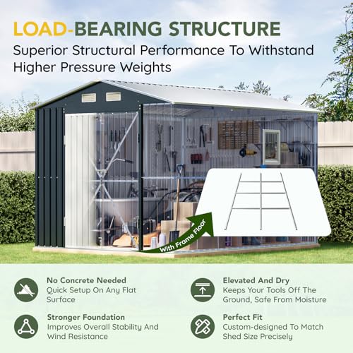 10 x 8 FT Storage Shed with Floor Frame for Backyard