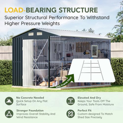 10 x 8 FT Storage Shed with Floor Frame for Backyard