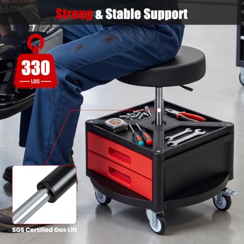 Rolling Mechanic Stool with Cushioned Seat