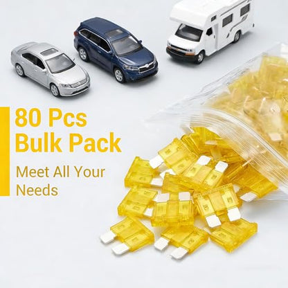 80Pcs) 20 Amp Standard Fuse, 20A Car Blade Fuses for Car/RV/Truck/SUV/Motorcycle/Boat (80 Count)