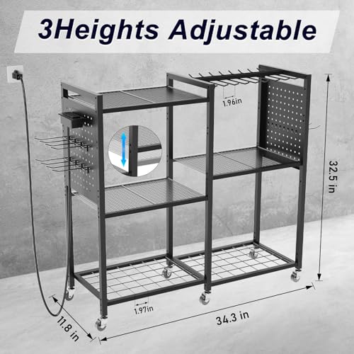 6 Tier Large Power Tool Organizer Cart with Charging Station