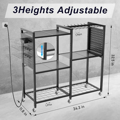 6 Tier Large Power Tool Organizer Cart with Charging Station