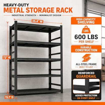 Garage Shelving 5 Tier Heavy Duty Metal Storage Shelves Adjustable Rack