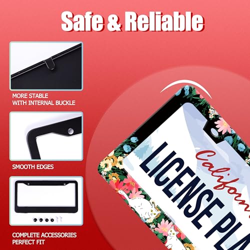 Cute Cat Flowers License Plate Frame Stainless Steel 2
