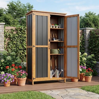Metal & Wood Weatherproof Garden Storage Tall Shed with 3 Adjustable Shelves