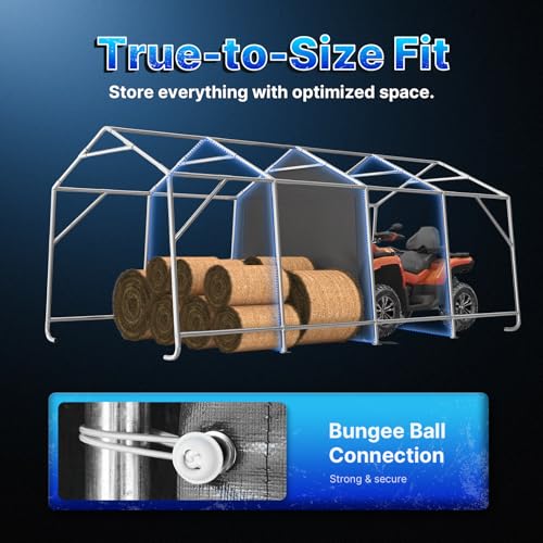 10X20 ft Carport Heavy Duty Outdoor Patio Portable Canopy Storage Shelter Shed with 2 Rolled up Zipper Doors & Vents for Snowmobile Garden Tools