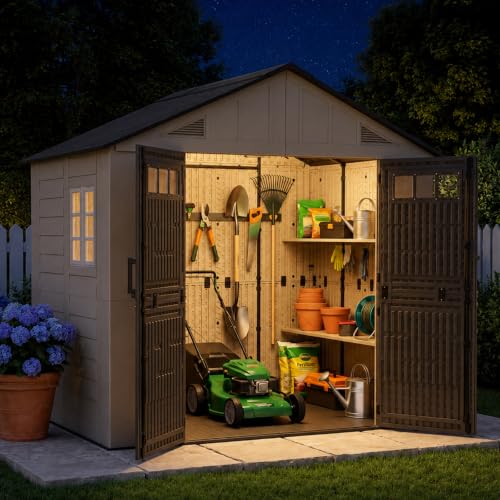 8x6 Ft Outdoor Storage Shed with Lighe & Floor