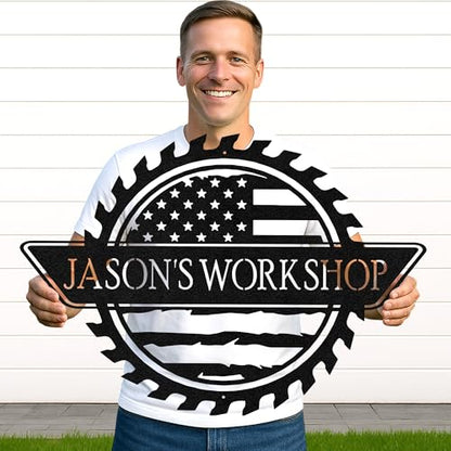 Custom Garage Workshop Metal Sign Personalized Tool Name Wall Art for Car Truck Mechanic Shop Decor Durable Steel Sign for Dad Husband Men’s Auto Workspace or Fence