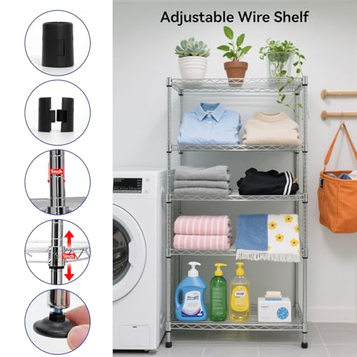 Heavy Duty 4 Tiers Chrome Steel Wire Shelving NSF Certified. Adjustable Storage Rack for Kitchen