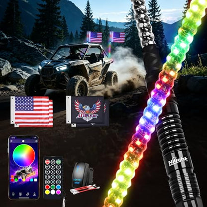 RGB LED Whip Light 2PCS 4FT Spiral Antenna Whips (4 Foot)