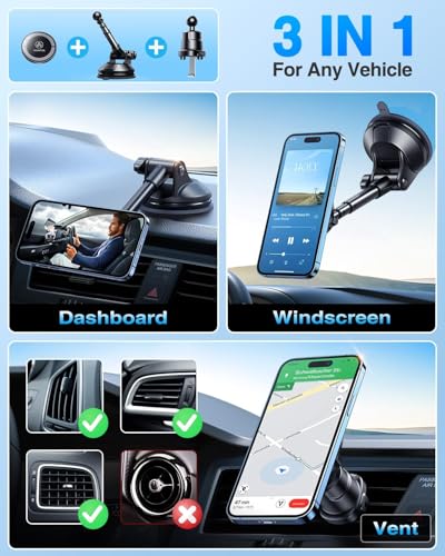 for MagSafe Car Holder [Dash+Windshield+Vent] Magnetic Phone Mount