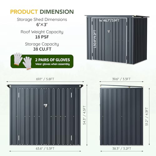 6 x 3 FT Trash Can Storage Shed with Lift