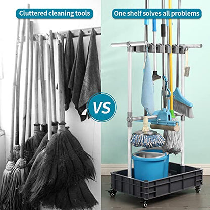 Broom And Mop Holder Put Wet Mops Movable Floor