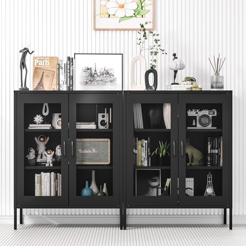 Metal Storage Cabinet with Mesh Doors and Shelves