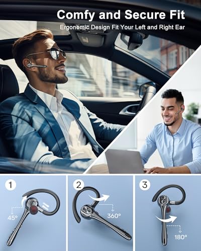 Bluetooth Headset Wireless Earpiece Earbuds with Noise Canceling Microphone 160H Standby Time Hands Free Headphones Single Ear Earphones for IOS Android Samsung Cell Phones Business Home Office Gaming