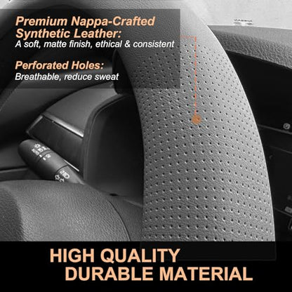 D Shaped Nappa Leather Steering Wheel Cover 14.5In