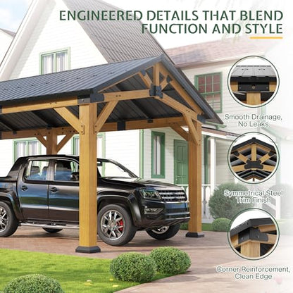 12x24x9.5 FT Cedar Wood Carport with Galvanized Steel Gable Roof