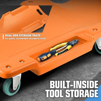 40" L X 19" W Vehicle Repair Low Profile Plastic Rolling Garage Shop Creeper with Padded Headrest
