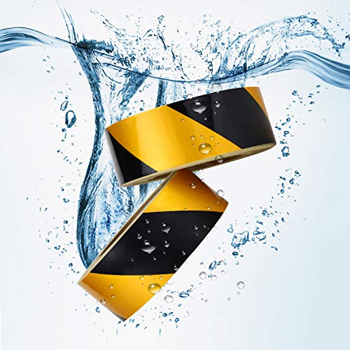 Waterproof Reflective Safety Tape Roll 2"X150' Yellow Black Striped Floor Marking Tape Hazard Caution Warning Tape Auto Truck Self (142 Foot)
