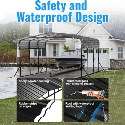 10x15FT Heavy Duty Metal Carport with Side Support Poles for All Weather