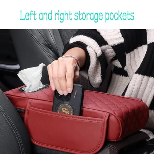 Car Armrest Cover Leather Car Console Covers Box Pad with Pocket and Tissue Box Arm Rest Cover for Car for SUV Truck Sedan Vehicle