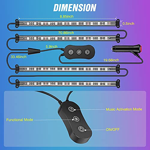 Car Interior Lights with APP Control 16 Million RGB Colors Strip Lights with Music Sync Mode and Multiple Scene Options for Cars Trucks SUVs