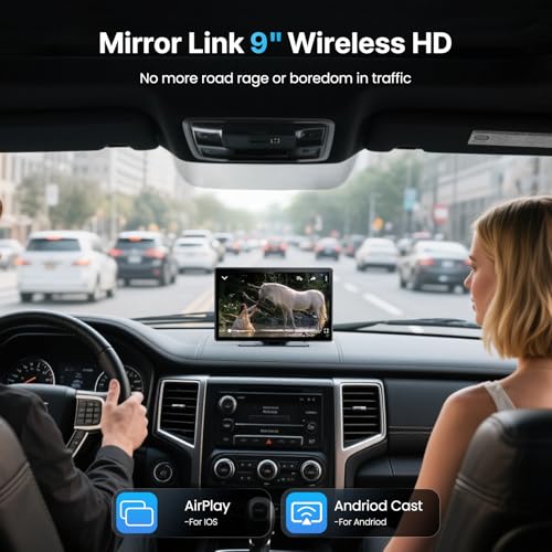 9''HD Carplay Screen for Car 4K Dash Cam&1080P Backup Camera with Apple Carplay&Android Auto Voice Control GPS DVR Call Music Message Mirror Link Airplay