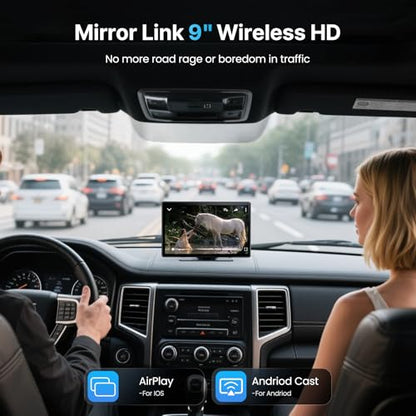 9''HD Carplay Screen for Car 4K Dash Cam&1080P Backup Camera with Apple Carplay&Android Auto Voice Control GPS DVR Call Music Message Mirror Link Airplay