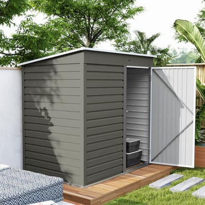 6' x 4' Metal Garden Tool Shed Small Outdoor Tool Shed Light Gray
