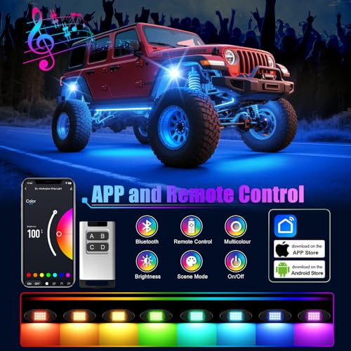 LED RGB Rock Lights for UTV ATV RZR 6 Pods with APP Control Underglow (6 Count)