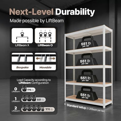 House 48.1" W Deep 5 Tier Heavy Duty Garage Shelving Adjustable Metal Rack Storage Shelves Standing Shelf Unit Organizers Industrial Warehouse Basement White 2Pack (2 Count)