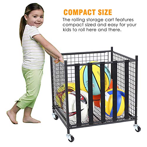 Garage Sports Ball Storage Rack Lockable Stackable Ball Cage Rolling Cart
