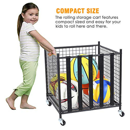Garage Sports Ball Storage Rack Lockable Stackable Ball Cage Rolling Cart