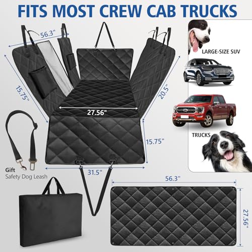 XL Hard Bottom Dog Back Seat Cover for Crew Cab Trucks with Blanket