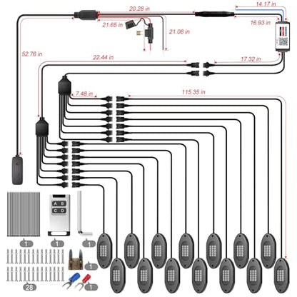 LED RGB Rock Lights for Trucks 14 Pods with APP and Remote Control (14 Count)